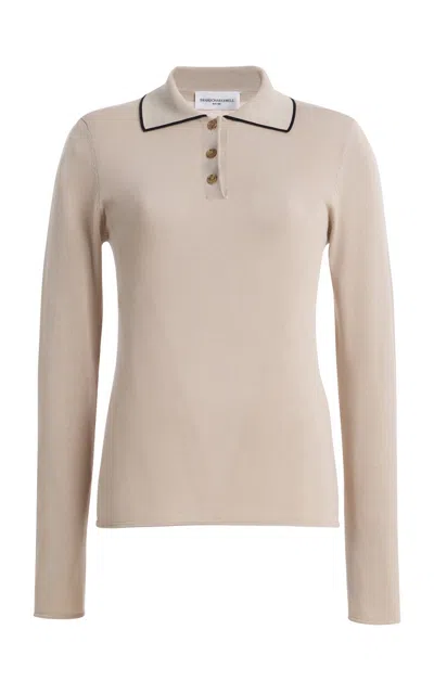Brandon Maxwell The Mills Knit Polo Sweater In Brown