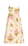 Brandon Maxwell The Morena  Floral Wool-silk Tea-length Dress In Neutral