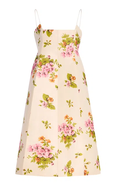 Brandon Maxwell The Morena  Floral Wool-silk Tea-length Dress In Neutral