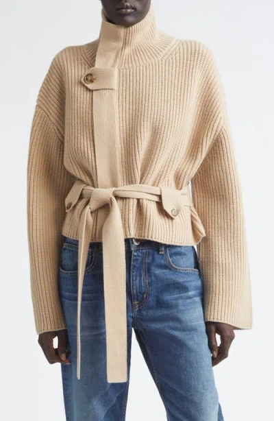 Brandon Maxwell The Neal Belted Cashmere Zip Cardigan In Neutral