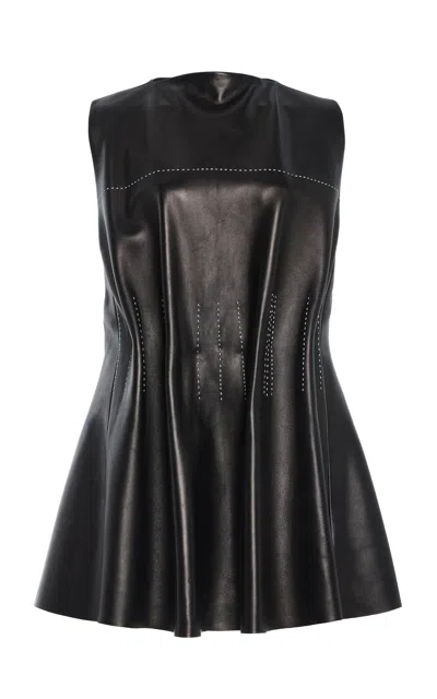 Brandon Maxwell The Noa  Structured Plisse Leather Min Dress In Black