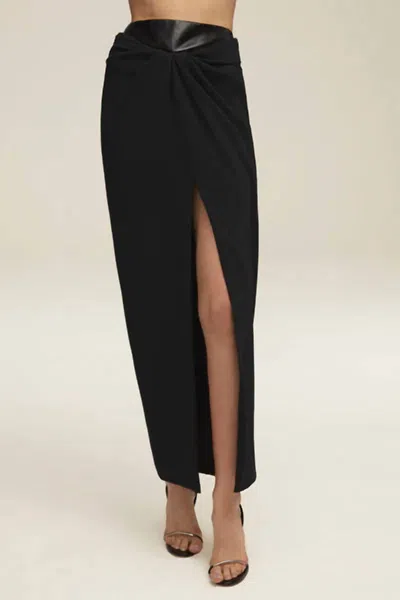 Brandon Maxwell Glazed Leather Gathered Skirt In Black