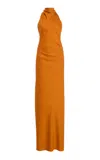 Brandon Maxwell The Ophelia  High Neck Bi-strech Crepe Gown In Orange