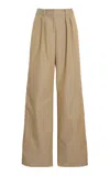 Brandon Maxwell The Parke Pleated Cotton Wide-leg Pants In Nude