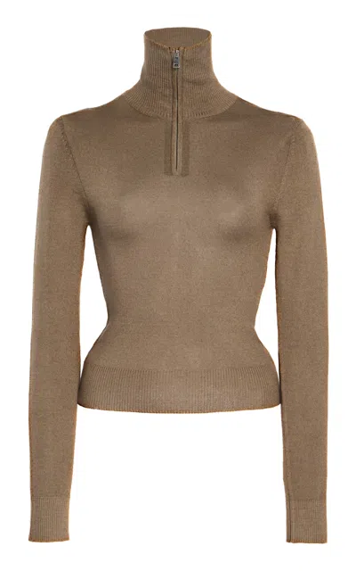 Brandon Maxwell The Paxton Half-zip Cashmere Turtleneck In Brown