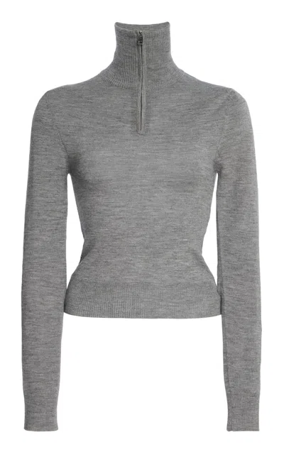 Brandon Maxwell The Paxton Half-zip Cashmere Turtleneck In Grey