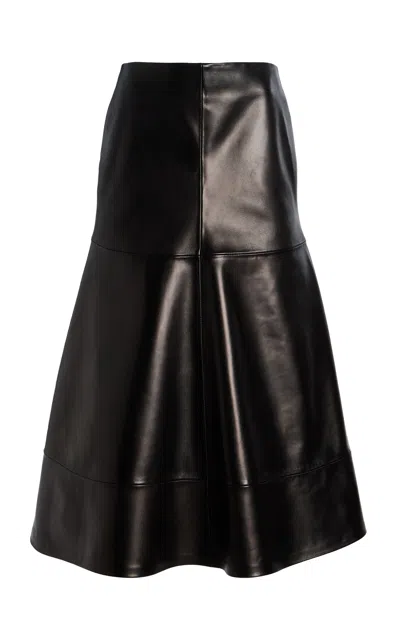 Brandon Maxwell The Preston Flared Leather Midi Skirt In Black