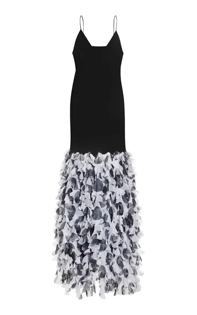 Brandon Maxwell The Primrose Petal-embroided Silk Slip Dress In Black,white