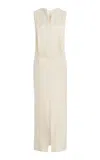Brandon Maxwell The Quincy Pleated Wool-silk Midi Dress In Neutral