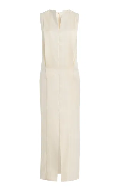 Brandon Maxwell The Quincy Pleated Wool-silk Midi Dress In Neutral