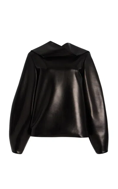 Brandon Maxwell The Quinn Scarf-detailed Leather Top In Black