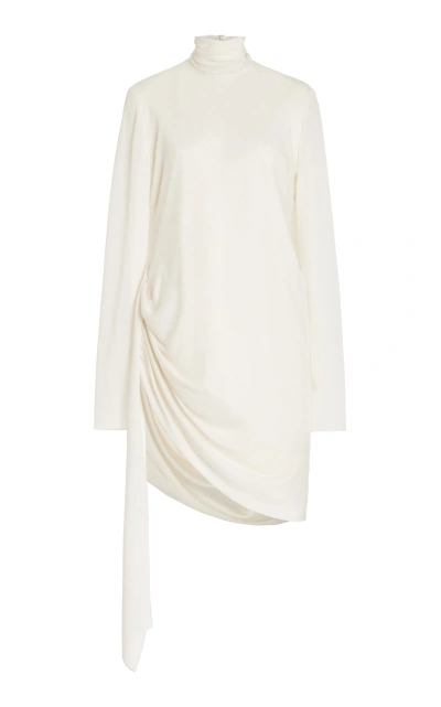 Brandon Maxwell The Raina Silk Midi Dress With Neck Scarf In Ivory
