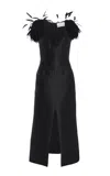 Brandon Maxwell The Reeve  Feather-trimmed Wool-silk Midi Dress In Black