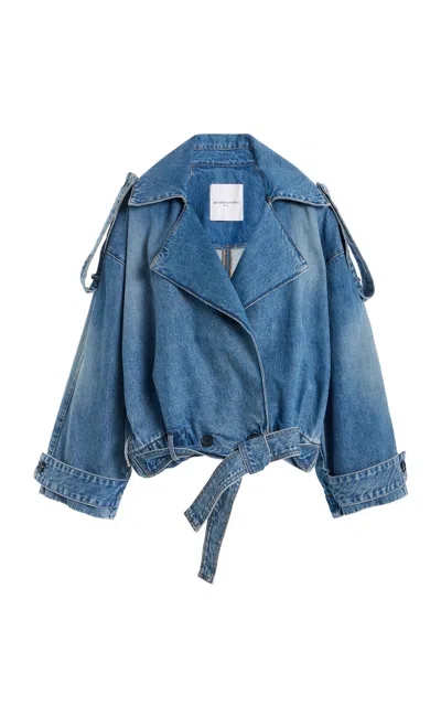 Brandon Maxwell The Regan  Belted Denim Trench Jacket In Blue