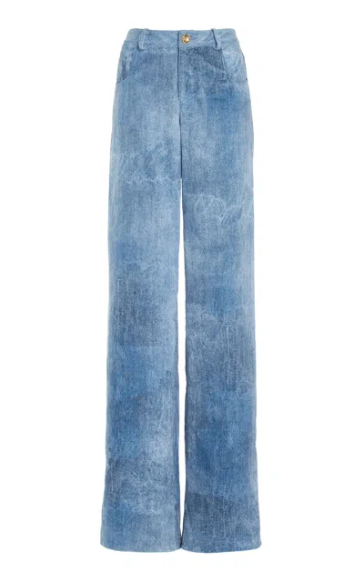 Brandon Maxwell The Reid Velvet Denim Straight-leg Pants In Medium Wash