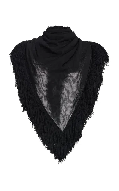 Brandon Maxwell The Rhea  Fringed Knit Scarf In Black