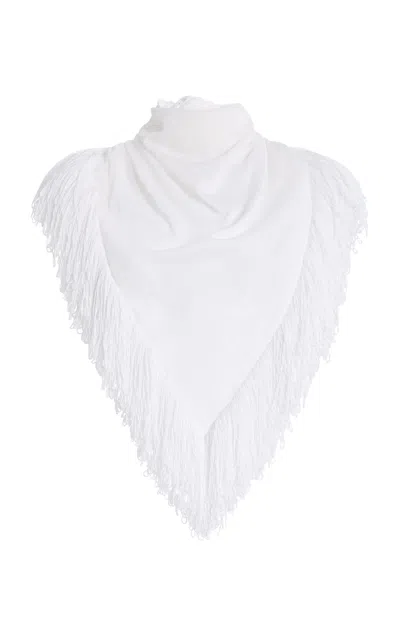 Brandon Maxwell The Rhea  Fringed Knit Scarf In White