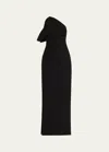 Brandon Maxwell The Romee One-shoulder Draped Wool-crepe Gown In Black