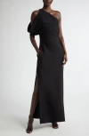 Brandon Maxwell The Romee One-shoulder Draped Wool-crepe Gown In Black