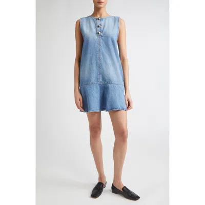 Brandon Maxwell The Rosie Flare Hem Denim Minidress In Blue