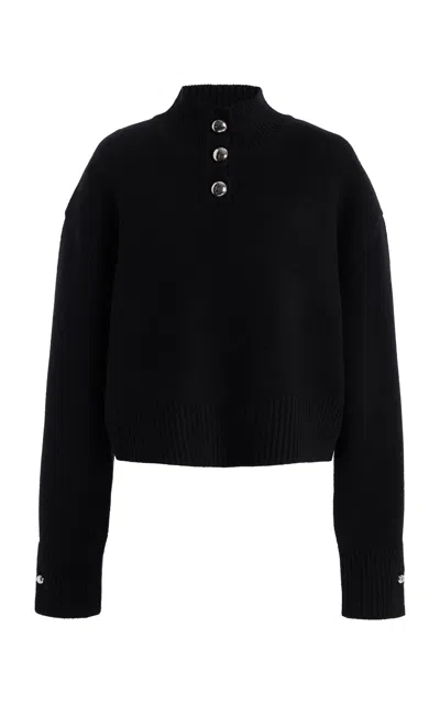 Brandon Maxwell The Rowe Cropped Cashmere Henley Sweater In Black