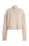 Brandon Maxwell The Rowe Cropped Cashmere Henley Sweater In Taupe