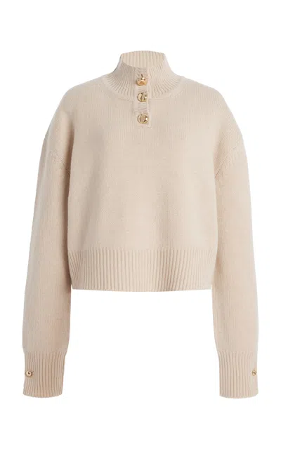 Brandon Maxwell The Rowe Cropped Cashmere Henley Sweater In Taupe
