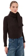 Brandon Maxwell The Ryan Scarf-detailed Ribbed Recycled-cashmere Sweater In Brown