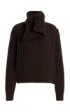 Brandon Maxwell The Ryan Scarf-detailed Cashmere Sweater In Brown