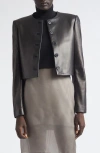 Brandon Maxwell The Ryder Boxy Leather Crop Jacket In Black