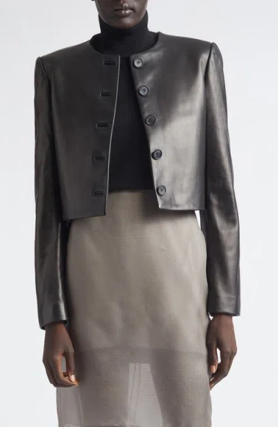 Brandon Maxwell The Ryder Boxy Leather Crop Jacket In Black
