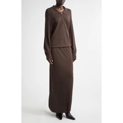 Brandon Maxwell The Sabine Long Sleeve Polo Sweater Dress In Brown