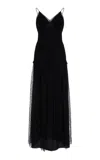 Brandon Maxwell The Scarlett Smocked Chantilly Lace Maxi Dress In Black