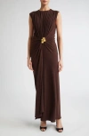 Brandon Maxwell The Serena Draped Jersey Maxi Dress In Brown