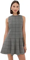 Brandon Maxwell The Sophie Crew Neck Fitted Mini Dress Prince Of Wales Plaid In Brown