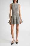 Brandon Maxwell The Sophie Crew Neck Fitted Mini Dress Prince Of Wales Plaid In Gray