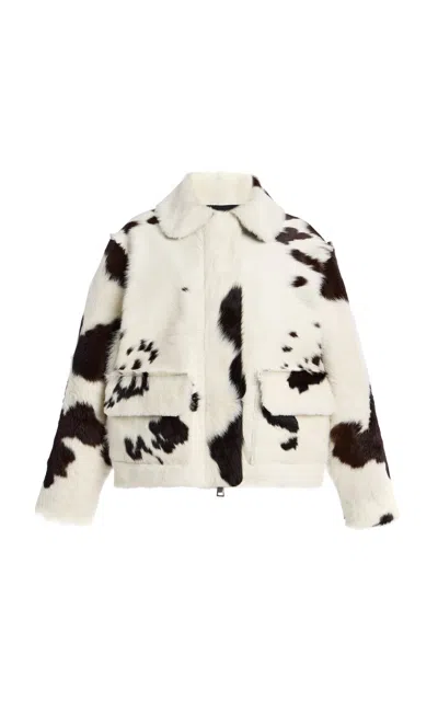 Brandon Maxwell The Thayer  Cow Print Leather Jacket In Neutral