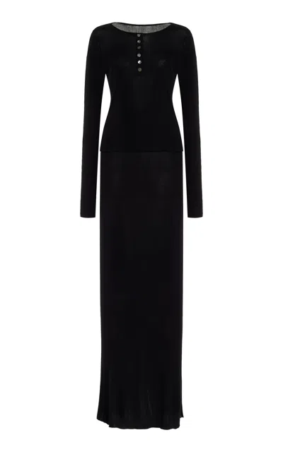 Brandon Maxwell The Tilda Silk-cashmere Jersey Henley Dress In Black
