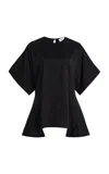 Brandon Maxwell The Tyler Cascade-hem Satin-poplin Top In Black