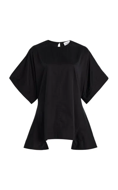 Brandon Maxwell The Tyler Cascade-hem Satin-poplin Top In Black