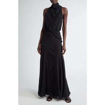Brandon Maxwell The Valerie Twist Waist Satin Dress In Black