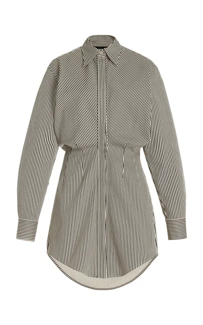Brandon Maxwell The Vera Striped Linen-silk Mini Shirt Dress In Navy