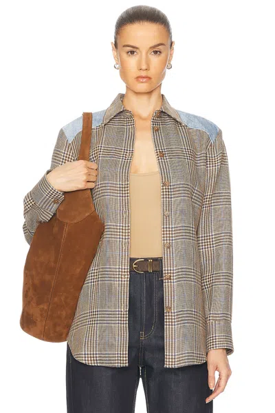 Brandon Maxwell The Vince Top In Brown  Plaid. & Denim