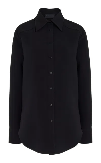 Brandon Maxwell The Vince Western-yoked Wool-silk Crepe Shirt In Black