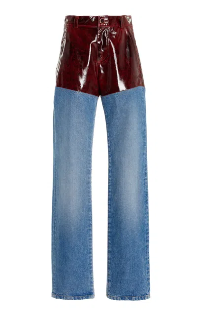 Brandon Maxwell The Wyatt Paneled Rigid High-rise Straight-leg Jeans In Medium Wash