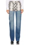 Brandon Maxwell The Wyatt Leather-paneled Rigid High-rise Straight-leg Jeans In Medium Indigo  Black  & White