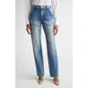 Brandon Maxwell The Wyatt Two Tone High Waist Straight Leg Jeans In Blue