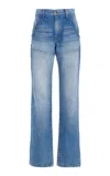 Brandon Maxwell The Wyatt Two-tone Rigid High-rise Straight-leg Jeans In Light Wash
