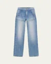 Brandon Maxwell The Wyatt Two Toned Straight Leg Jeans In Indigo