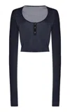 Brandon Maxwell The Wylder Cropped Henley In Navy